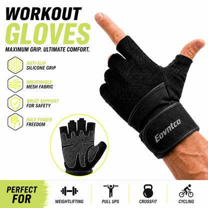 Gym Gloves for Men & Women with Built-In Wrist Support – Anti-Slip Workout Gloves for Weightlifting, Crossfit, Yoga, Cycling, Climbing, Outdoor Work & Multi-Sport Exercises