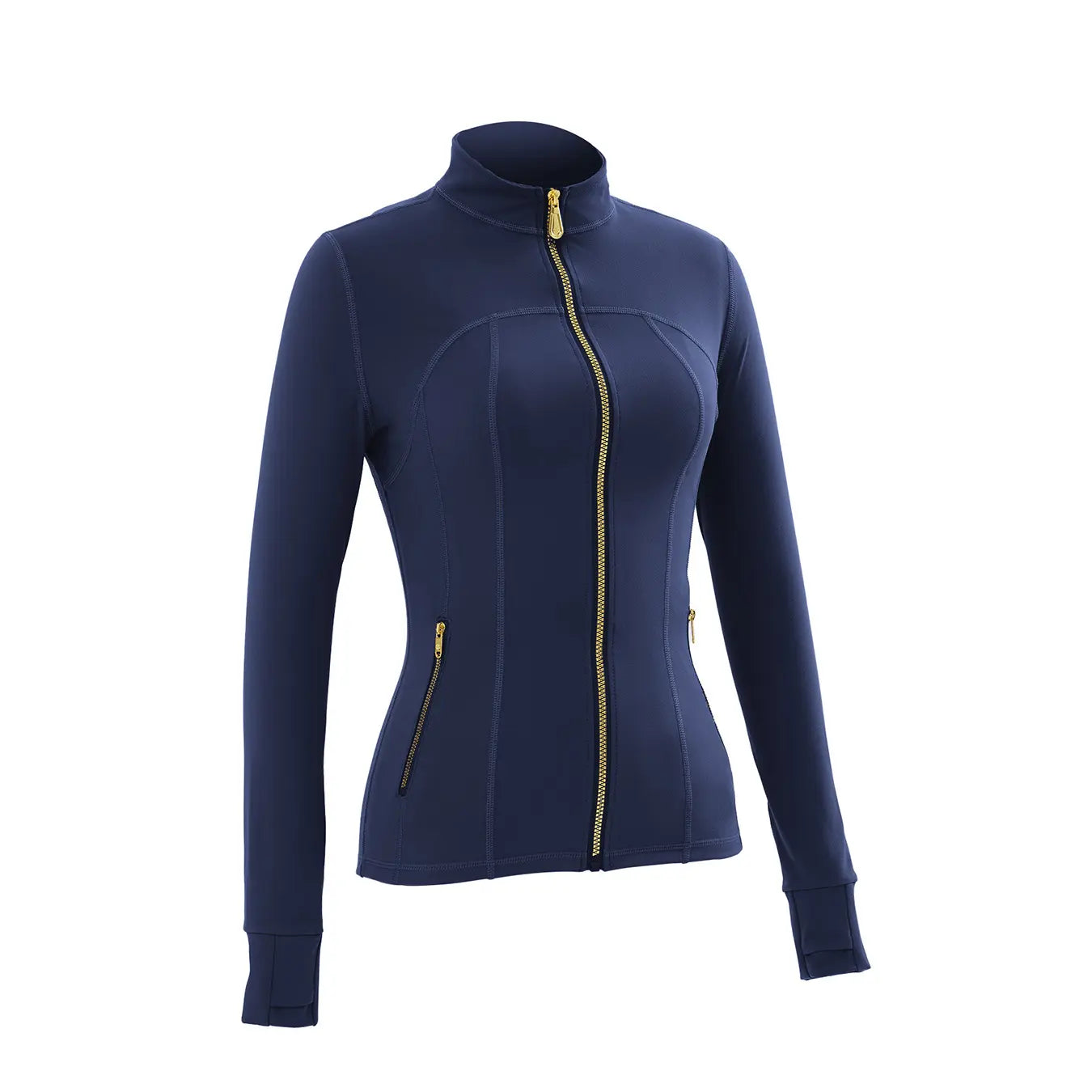 Women Stand Collar Full Zip Yoga Jacket Long Sleeve Thumb Hole Slim Fit Workout Coat with Zipper Side Pockets Backtoschool Sport Outerwear Sports Fitness Outerwear