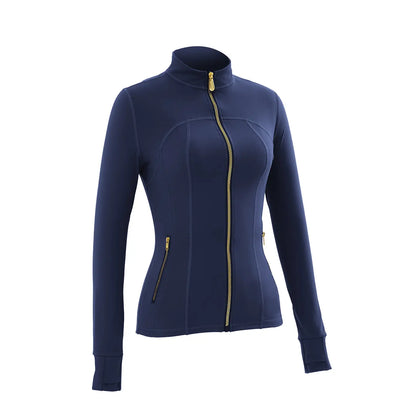 Women Stand Collar Full Zip Yoga Jacket Long Sleeve Thumb Hole Slim Fit Workout Coat with Zipper Side Pockets Backtoschool Sport Outerwear Sports Fitness Outerwear
