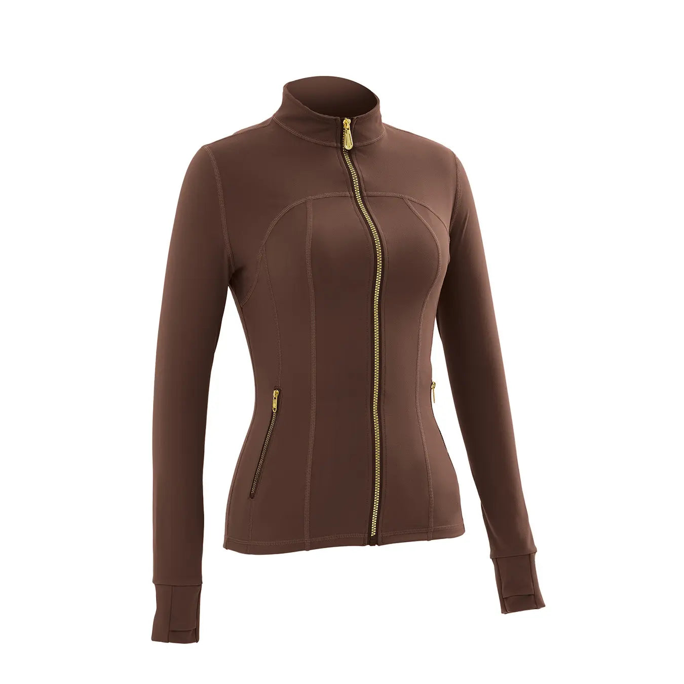Gold Zipper Thumb Hole Yoga Jacket Women Slim Full Zip Workout Coat Zipper Pocket Fitness Activewear, Top & Leggings Separate Sale Backtoschool