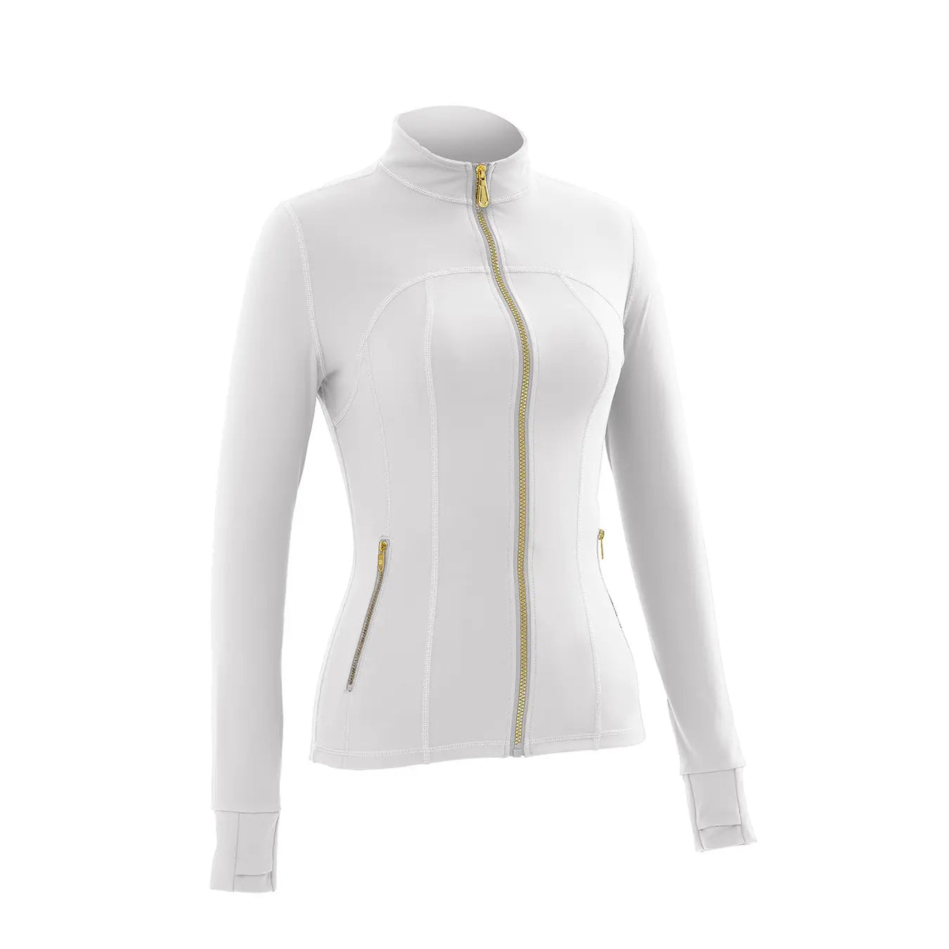 Women Stand Collar Full Zip Yoga Jacket Long Sleeve Thumb Hole Slim Fit Workout Coat with Zipper Side Pockets Backtoschool Sport Outerwear Sports Fitness Outerwear