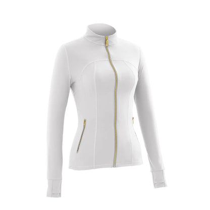 Women Stand Collar Full Zip Yoga Jacket Long Sleeve Thumb Hole Slim Fit Workout Coat with Zipper Side Pockets Backtoschool Sport Outerwear Sports Fitness Outerwear