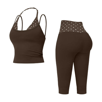MFVIM Women’S Color-Block Double-Layer Halter Yoga Tank Top Set — Waist-Cinching, Butt-Lifting Mid-Length Athletic Shorts; Two-Piece Fitness Set with a Nude Feel,Travel Essentials,Camping Essentials