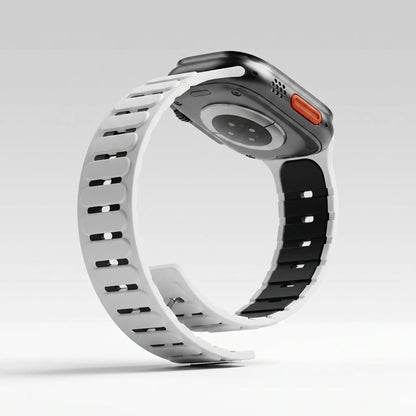 Crazygrass Magnetic Silicone Watch Band Replacement Band for Apple Watch 2-Tone Hollow 44/45/46/49Mm Series 11/10/9/8/Ultra/Se Breathable Sweatproof Sport Wristband Adjustable Strap Men'S Stylish Wearable Accessories for Gym Outdoor ( Watch Not Included )