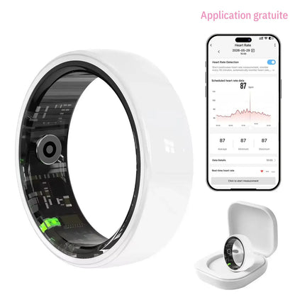 White Ceramic Smart Ring for Men & Women – IP68 Waterproof Health & Fitness Tracker, Sleep, Heart Rate, Stress & Cycle Monitor, Ios & Android Compatible, Charging Case Included,#Tiktokshopsummersale