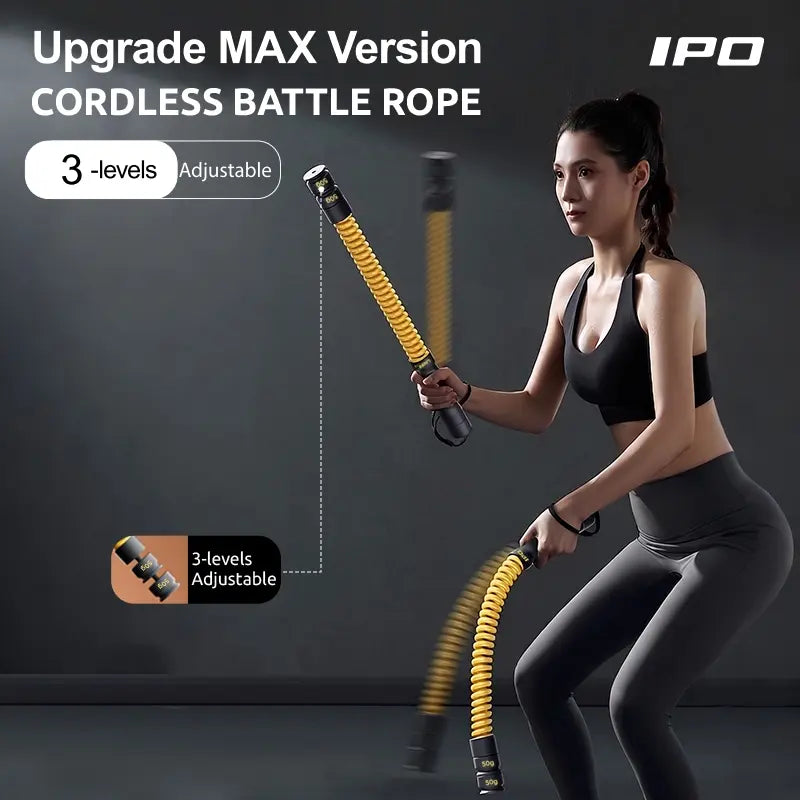 Upgrade 3 Levels Adjustable Cordless Battle Ropes - Weighted Ropeless Battle Rope for Home Gym Exercise, Portable Workout Equipment for Strength Training & Cardio Fitness