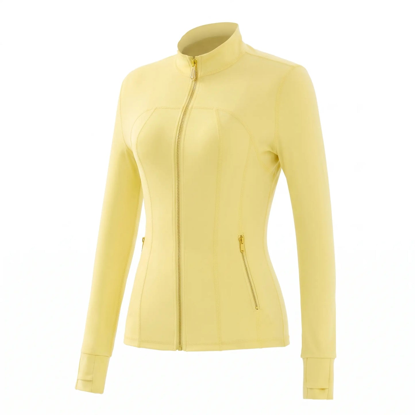 Gold Zipper Thumb Hole Yoga Jacket Women Slim Full Zip Workout Coat Zipper Pocket Fitness Activewear, Top & Leggings Separate Sale Backtoschool