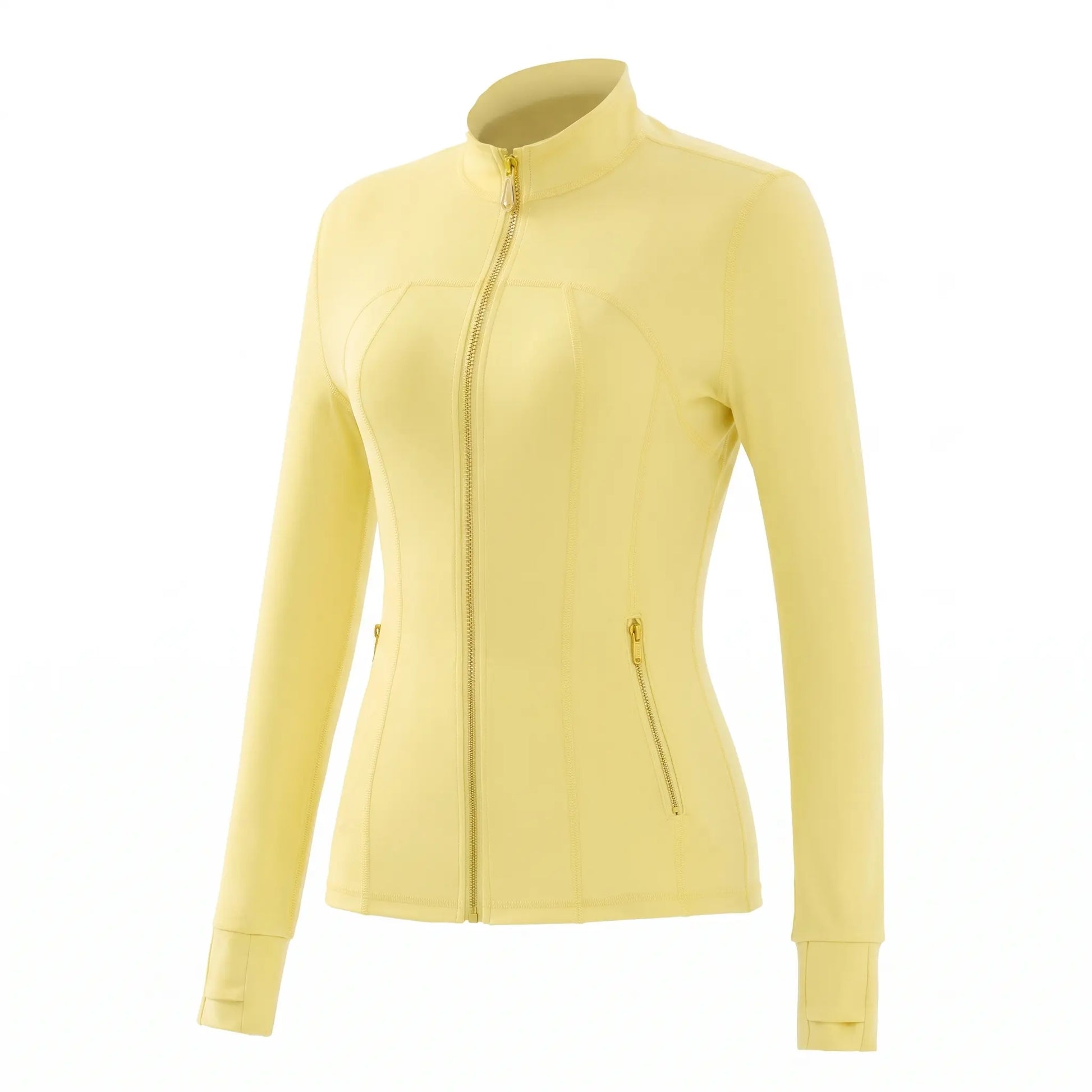 Gold Zipper Thumb Hole Yoga Jacket Women Slim Full Zip Workout Coat Zipper Pocket Fitness Activewear, Top & Leggings Separate Sale Backtoschool