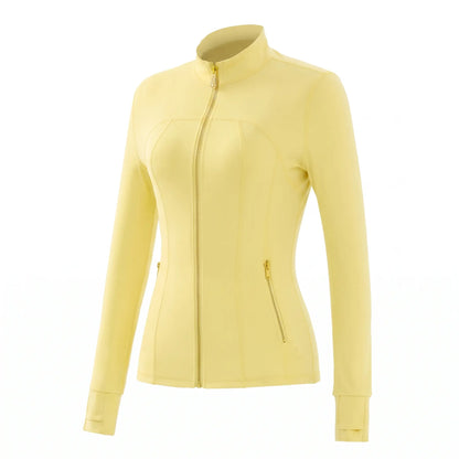 Gold Zipper Thumb Hole Yoga Jacket Women Slim Full Zip Workout Coat Zipper Pocket Fitness Activewear, Top & Leggings Separate Sale Backtoschool