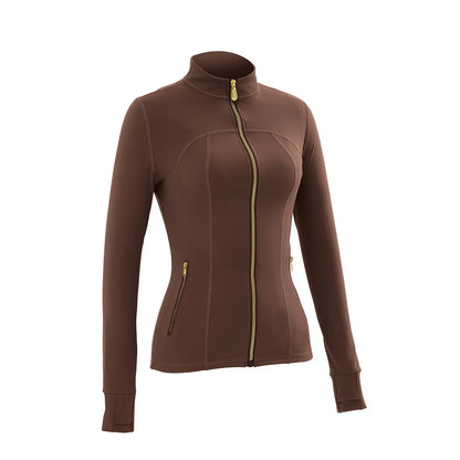 Women Stand Collar Full Zip Yoga Jacket Long Sleeve Thumb Hole Slim Fit Workout Coat with Zipper Side Pockets Backtoschool Sport Outerwear Sports Fitness Outerwear