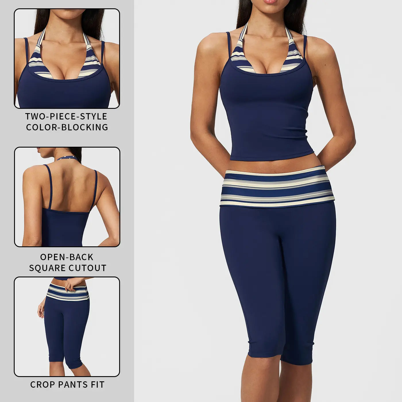 MFVIM Women’S Color-Block Double-Layer Halter Yoga Tank Top Set — Waist-Cinching, Butt-Lifting Mid-Length Athletic Shorts; Two-Piece Fitness Set with a Nude Feel,Travel Essentials,Camping Essentials