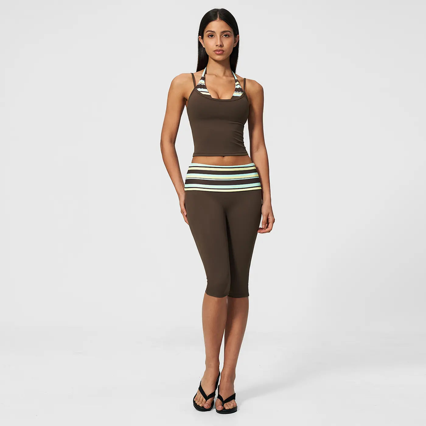 MFVIM Women’S Color-Block Double-Layer Halter Yoga Tank Top Set — Waist-Cinching, Butt-Lifting Mid-Length Athletic Shorts; Two-Piece Fitness Set with a Nude Feel,Travel Essentials,Camping Essentials