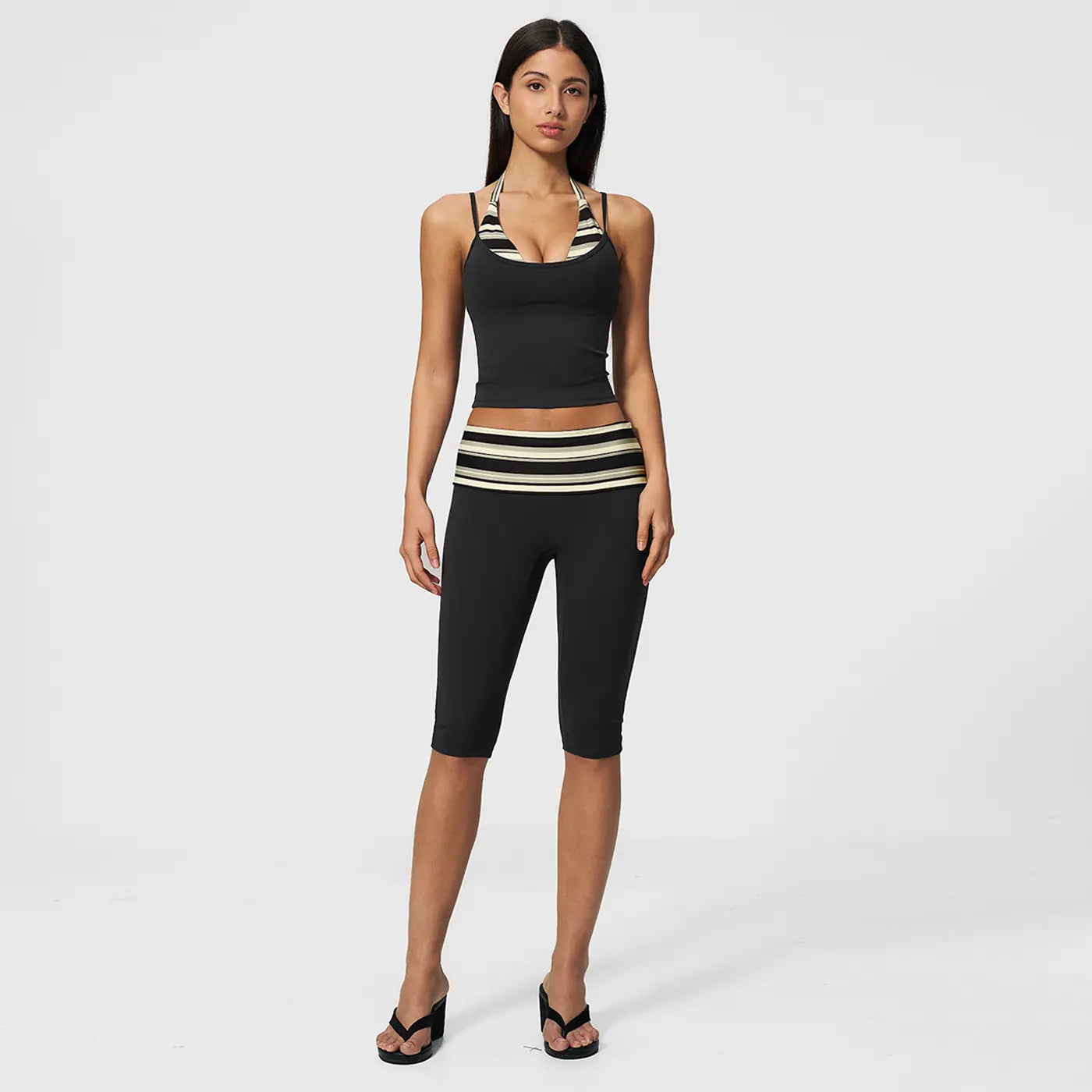 MFVIM Women’S Color-Block Double-Layer Halter Yoga Tank Top Set — Waist-Cinching, Butt-Lifting Mid-Length Athletic Shorts; Two-Piece Fitness Set with a Nude Feel,Travel Essentials,Camping Essentials