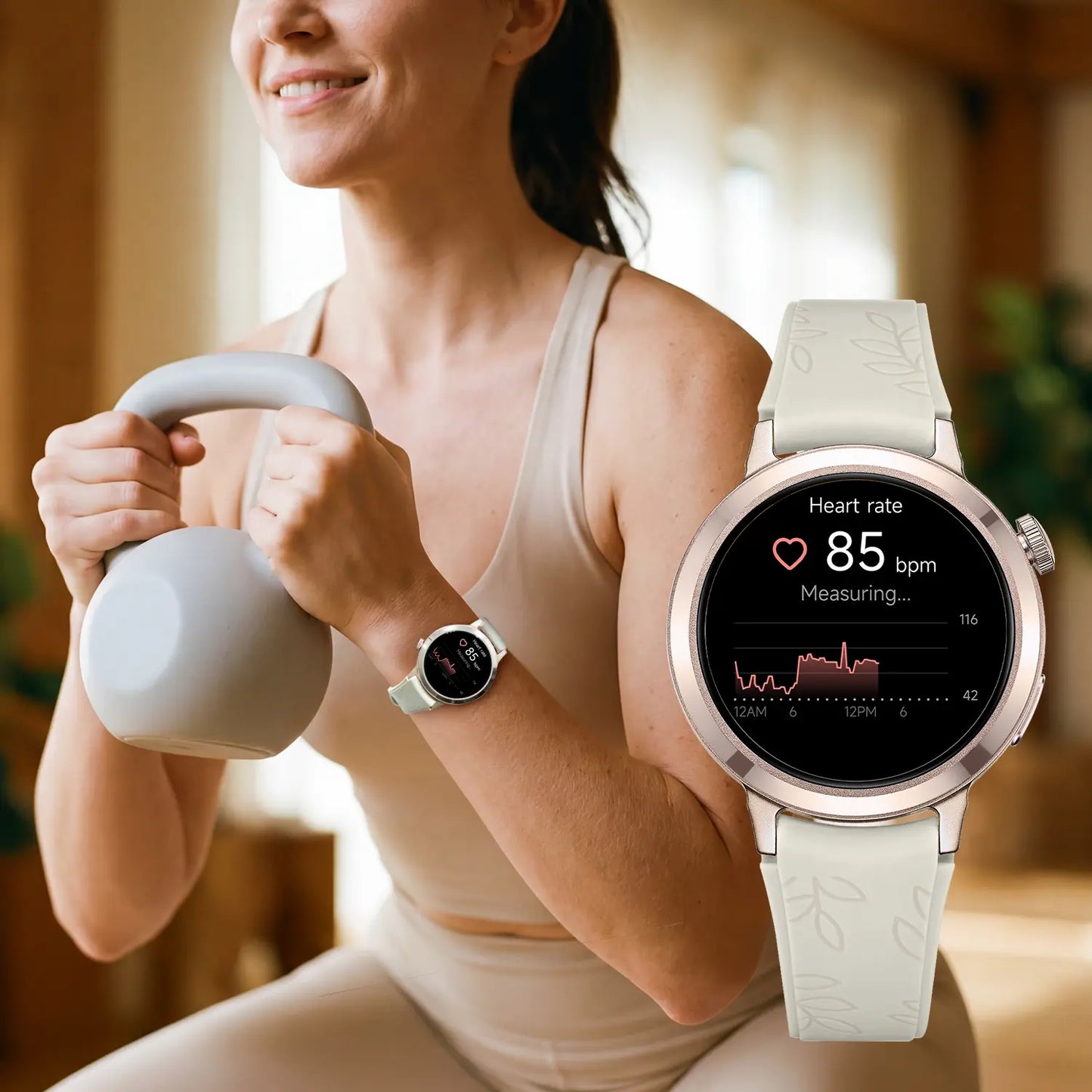 Fanysmartwatch for Women-Amoled Display,110+Sport Modes(Including Running)Bluetooth Fitness Tracker,Heart Rate/Sleep/Spo2Monitoring,7-Day Battery,Water Resistant,Free Android App,Ultra-Sleek Lightweight round Cloudcream White Wearable Tiktokshopsummersale