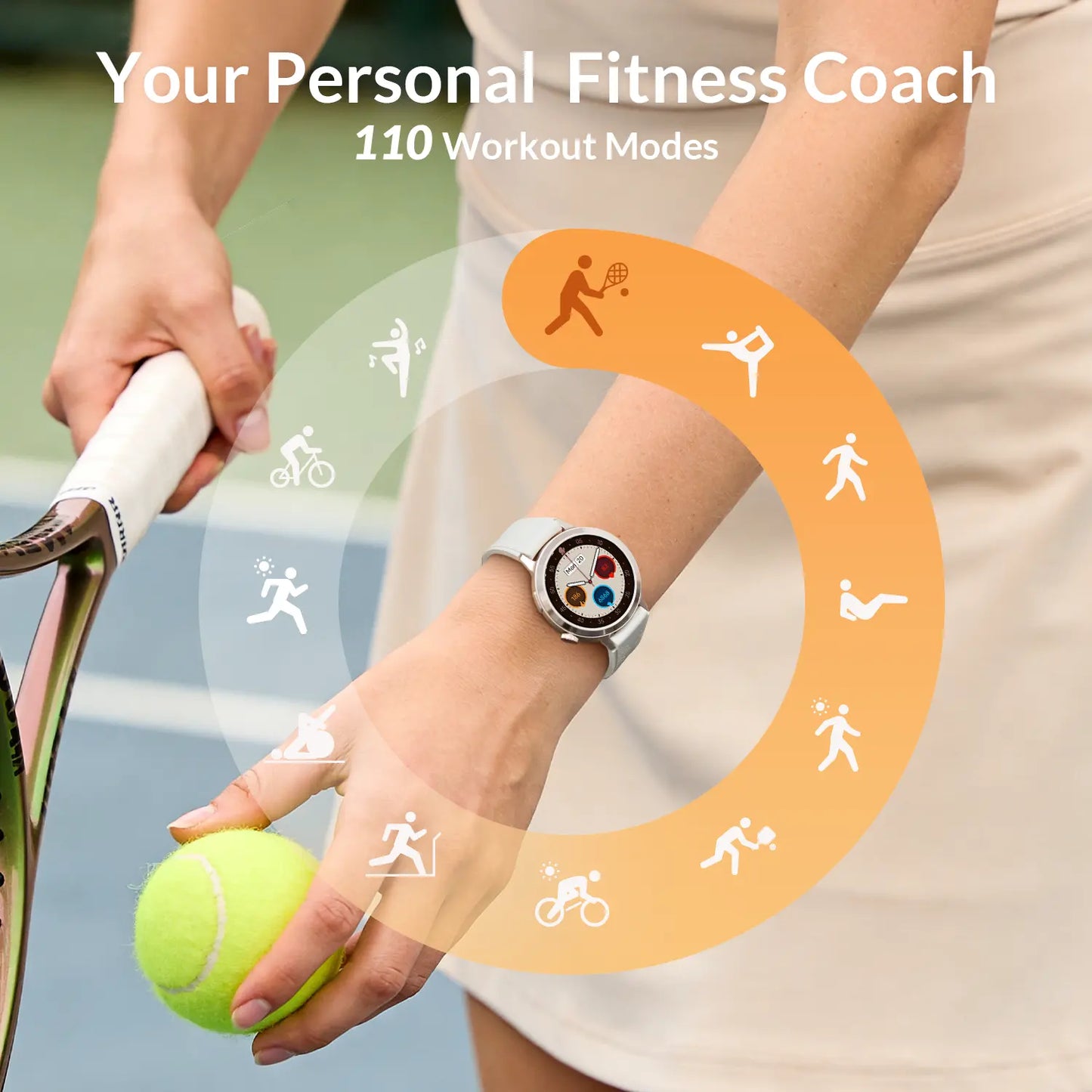 Fanysmartwatch for Women-Amoled Display,110+Sport Modes(Including Running)Bluetooth Fitness Tracker,Heart Rate/Sleep/Spo2Monitoring,7-Day Battery,Water Resistant,Free Android App,Ultra-Sleek Lightweight round Cloudcream White Wearable Tiktokshopsummersale