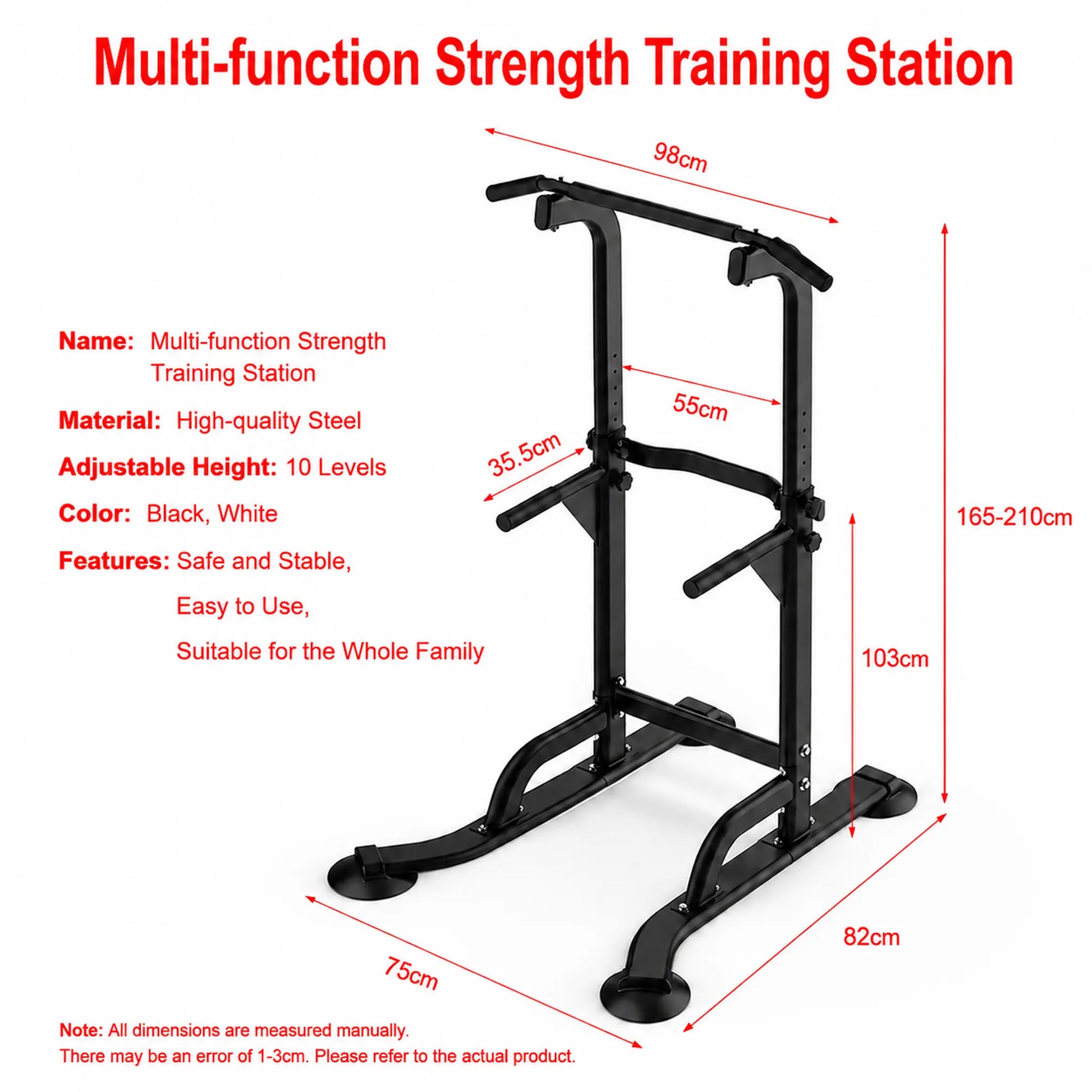 Multi-Functional Power Tower Pull up Bar, Sturdy Steel Dip Station for Home Gym Workout, Adjustable Height, 330 Lbs Weight Capacity, at Home Gym Equipment, Stainless Steel, 129*51*12Cm, Adjustible