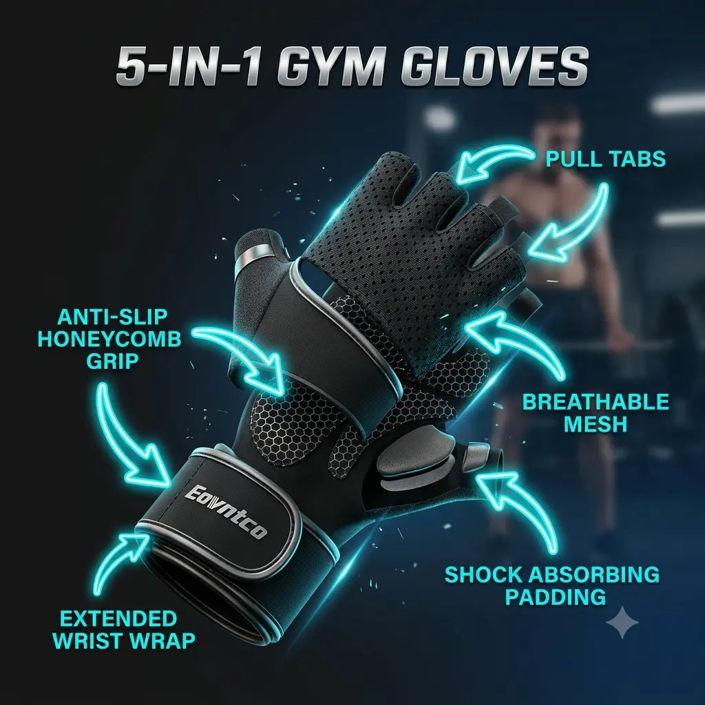 Gym Gloves for Men & Women with Built-In Wrist Support – Anti-Slip Workout Gloves for Weightlifting, Crossfit, Yoga, Cycling, Climbing, Outdoor Work & Multi-Sport Exercises