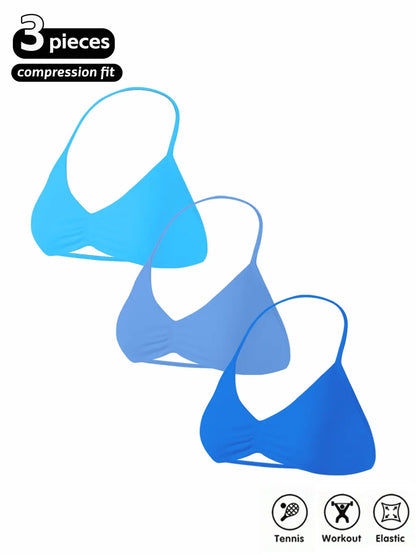 Women'S 3-Pack Seamless Knitted Sports Bras, Sporty Bra, Halter Neck Sport Bra, Open Back Design, Ideal for Yoga and Gym Workouts, Running Workout Bras