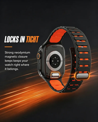Crazygrass Magnetic Silicone Watch Band Replacement Band for Apple Watch 2-Tone Hollow 44/45/46/49Mm Series 11/10/9/8/Ultra/Se Breathable Sweatproof Sport Wristband Adjustable Strap Men'S Stylish Wearable Accessories for Gym Outdoor ( Watch Not Included )
