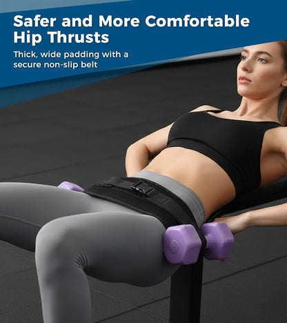 Hip Thrust Belt for Dumbbells, Kettlebells & Plates, Adjustable Booty Belt with Slip-Resistant Padding, Comfortable Glute Bridge Weight Belt for Home & Gym Workouts