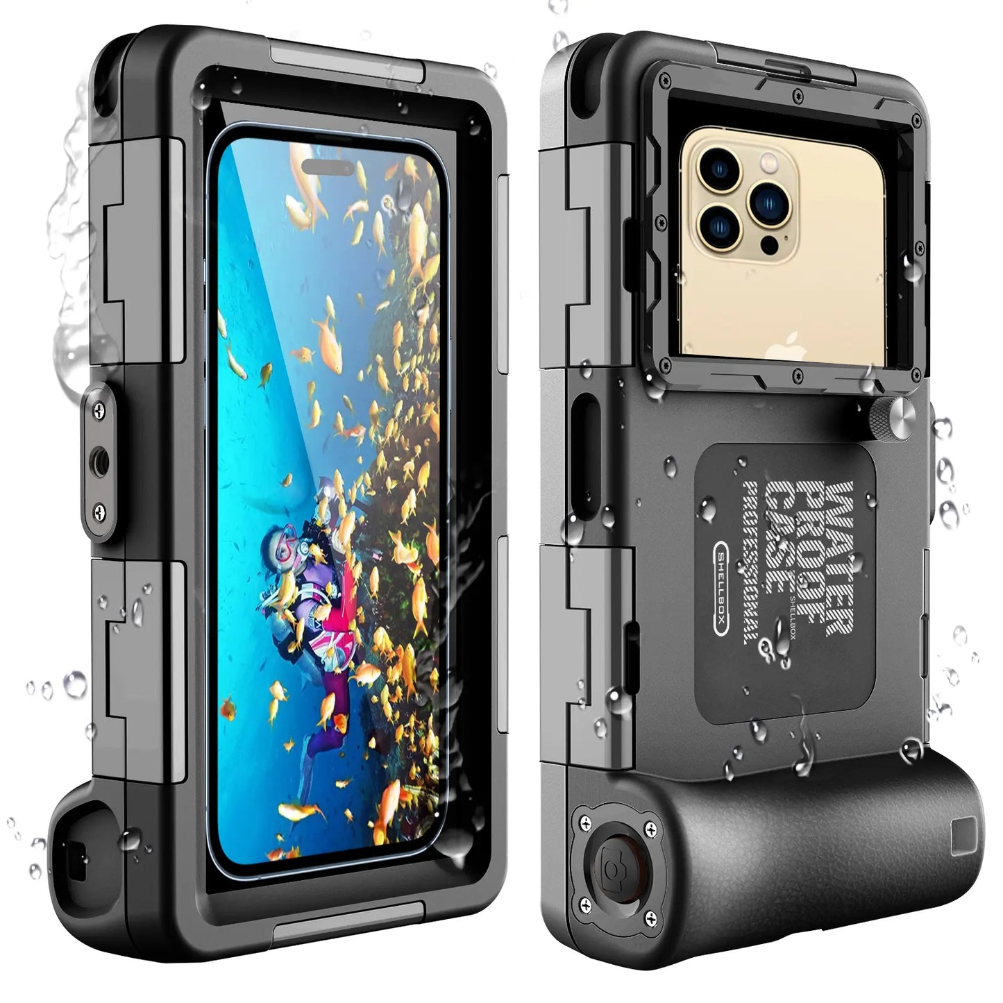SHELLBOX Professional Diving Smartphone Casing, 50Ft Waterproof Cellphone Accessory for 4.7-6.9In Iphone/Samsung/Android Devices, Ultra-Clear Underwater 4K Shooting, for Swimming Snorkeling