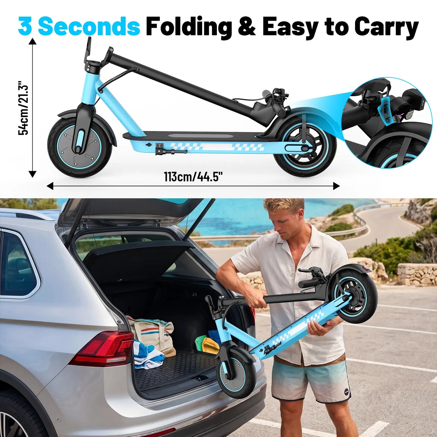 D9 Adult Leisure Electric Scooter, Unlocked through an Application, with a Maximum Speed of 28 Miles/H, Three Colors: Black and Red Dual Color, Pink and Blue, Electric Commuting Scooter, 10 Inch Solid Tires, Foldable Electric Scooter, App Control