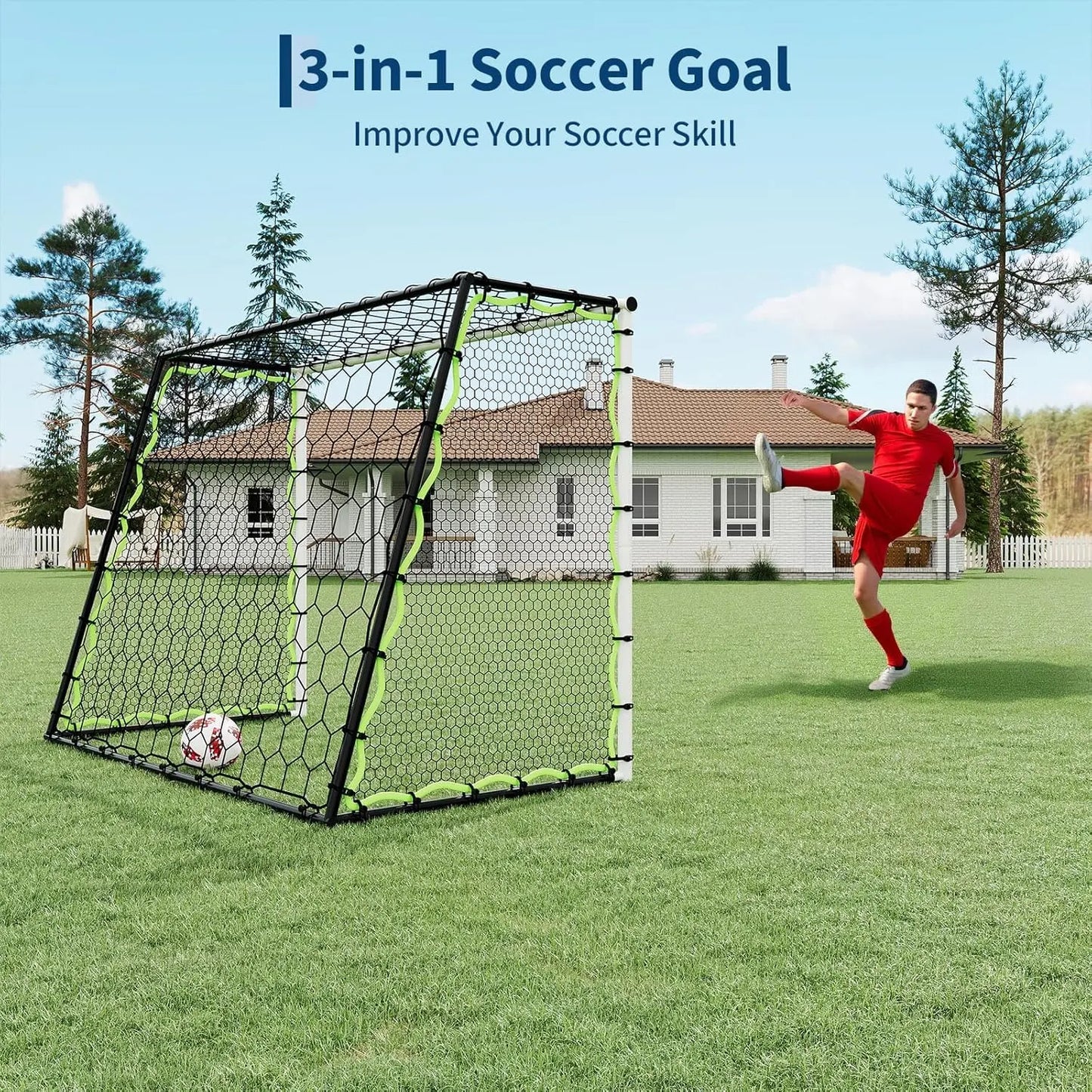 Garvee 3-In-1 Soccer Goal Training Set – 7X5Ft Rebounder Net & 2 Pack 6X4Ft Portable Goals, Balls, Pump, Cones, Carry Bag – Practice Equipment for Youth & Kids Indoor Outdoor