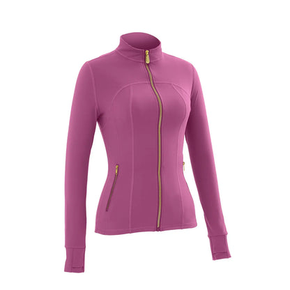 Gold Zipper Thumb Hole Yoga Jacket Women Slim Full Zip Workout Coat Zipper Pocket Fitness Activewear, Top & Leggings Separate Sale Backtoschool