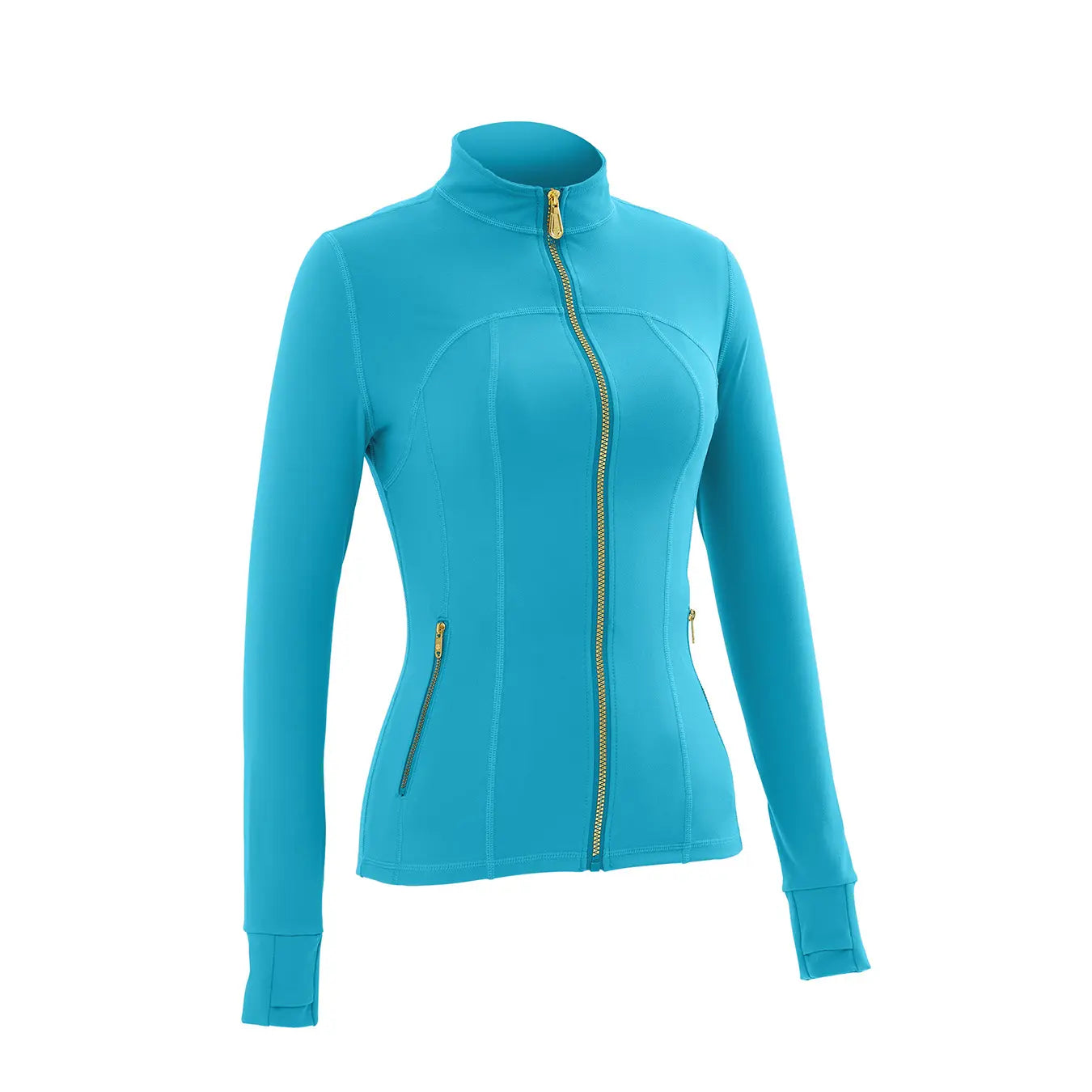Women Stand Collar Full Zip Yoga Jacket Long Sleeve Thumb Hole Slim Fit Workout Coat with Zipper Side Pockets Backtoschool Sport Outerwear Sports Fitness Outerwear