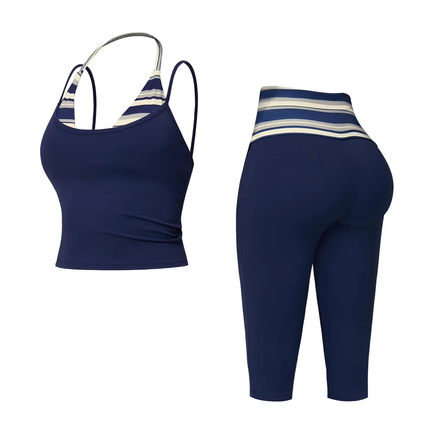 MFVIM Women’S Color-Block Double-Layer Halter Yoga Tank Top Set — Waist-Cinching, Butt-Lifting Mid-Length Athletic Shorts; Two-Piece Fitness Set with a Nude Feel,Travel Essentials,Camping Essentials