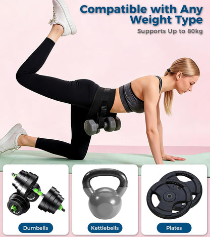 Hip Thrust Belt for Dumbbells, Kettlebells & Plates, Adjustable Booty Belt with Slip-Resistant Padding, Comfortable Glute Bridge Weight Belt for Home & Gym Workouts