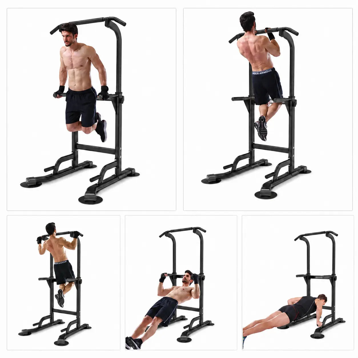 Multi-Functional Power Tower Pull up Bar, Sturdy Steel Dip Station for Home Gym Workout, Adjustable Height, 330 Lbs Weight Capacity, at Home Gym Equipment, Stainless Steel, 129*51*12Cm, Adjustible
