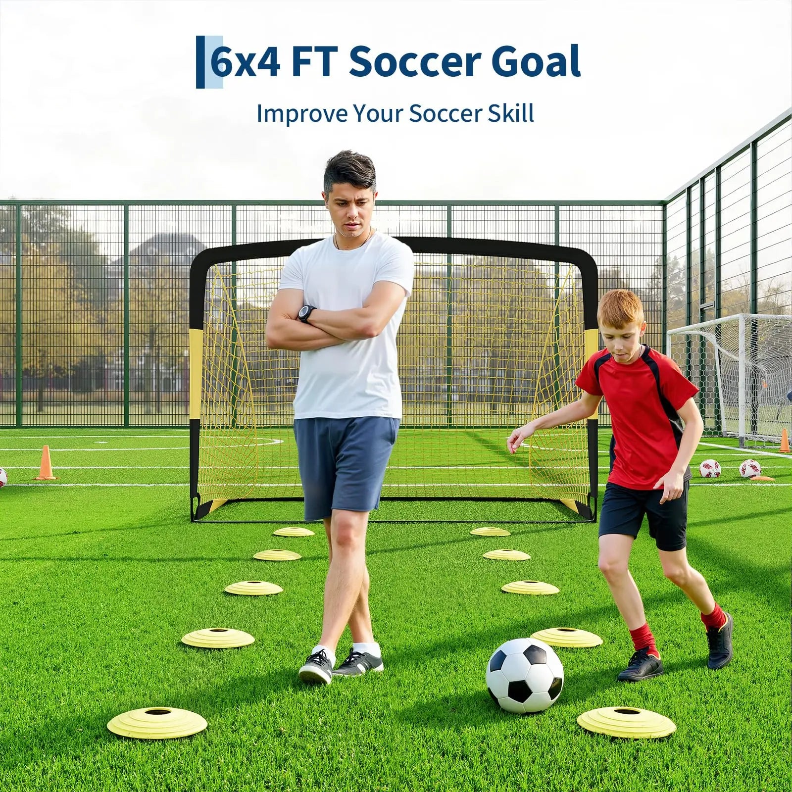 Garvee 3-In-1 Soccer Goal Training Set – 7X5Ft Rebounder Net & 2 Pack 6X4Ft Portable Goals, Balls, Pump, Cones, Carry Bag – Practice Equipment for Youth & Kids Indoor Outdoor