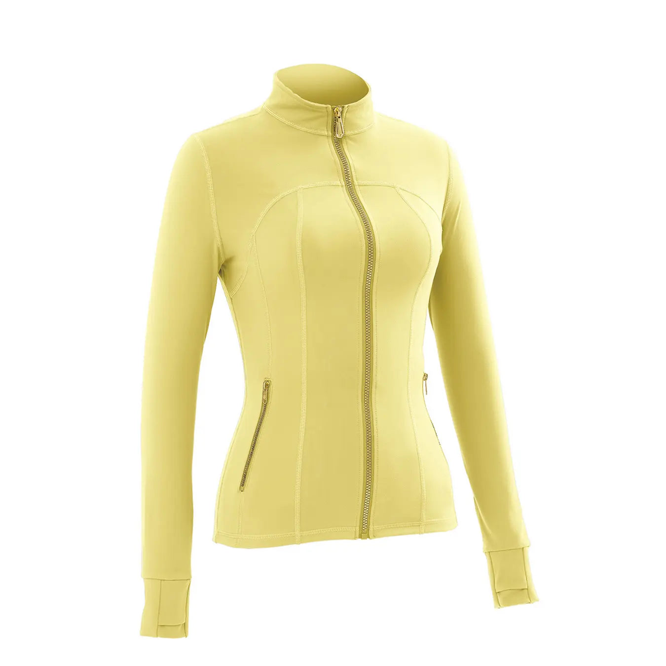 Gold Zipper Thumb Hole Yoga Jacket Women Slim Full Zip Workout Coat Zipper Pocket Fitness Activewear, Top & Leggings Separate Sale Backtoschool