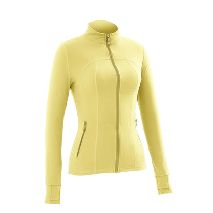 Gold Zipper Thumb Hole Yoga Jacket Women Slim Full Zip Workout Coat Zipper Pocket Fitness Activewear, Top & Leggings Separate Sale Backtoschool