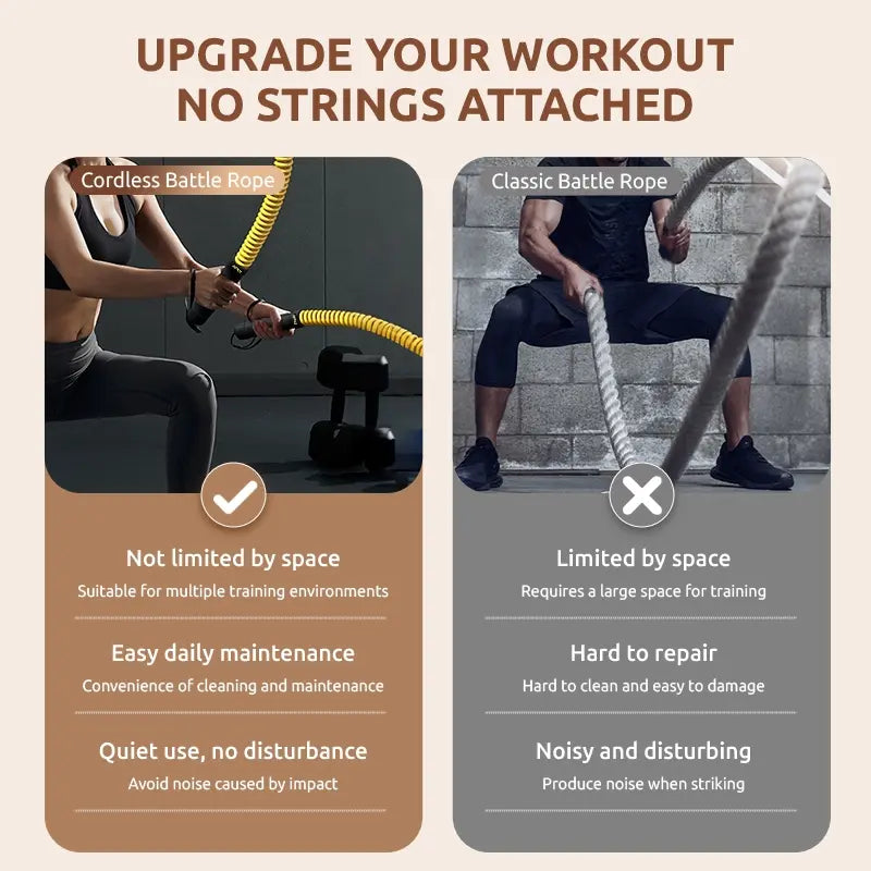 Upgrade 3 Levels Adjustable Cordless Battle Ropes - Weighted Ropeless Battle Rope for Home Gym Exercise, Portable Workout Equipment for Strength Training & Cardio Fitness
