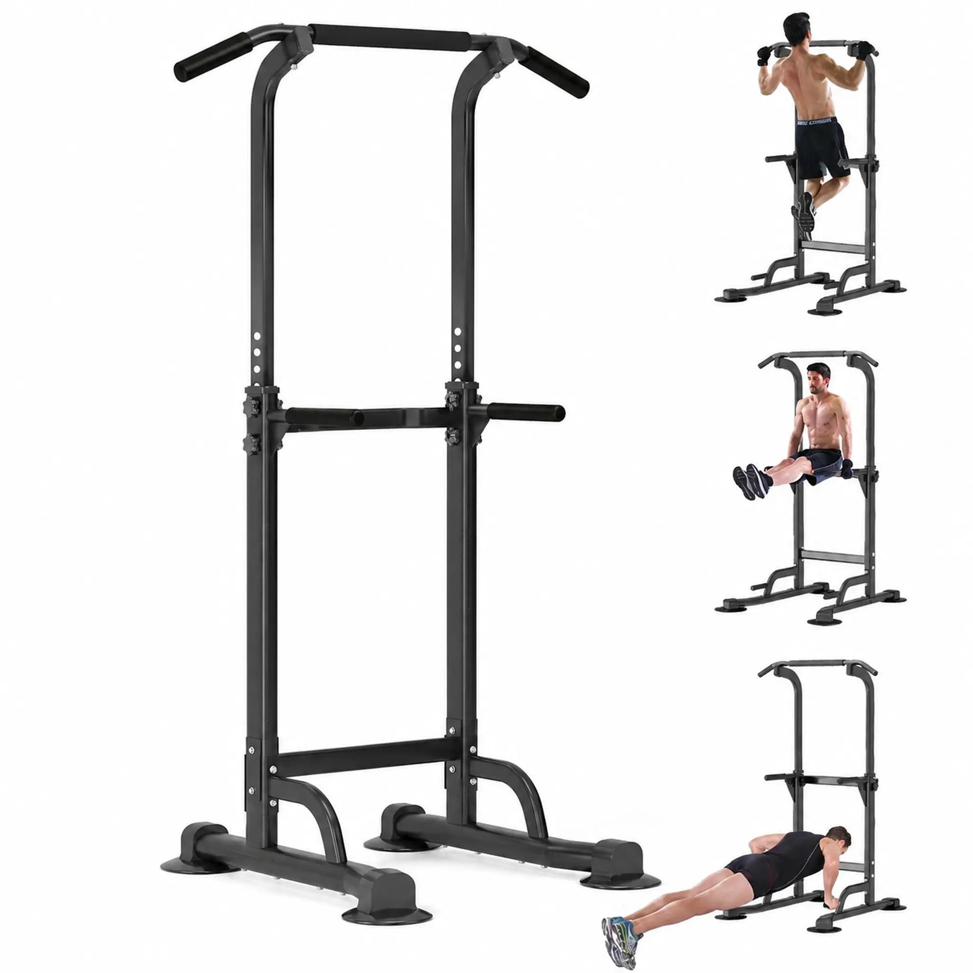 Multi-Functional Power Tower Pull up Bar, Sturdy Steel Dip Station for Home Gym Workout, Adjustable Height, 330 Lbs Weight Capacity, at Home Gym Equipment, Stainless Steel, 129*51*12Cm, Adjustible
