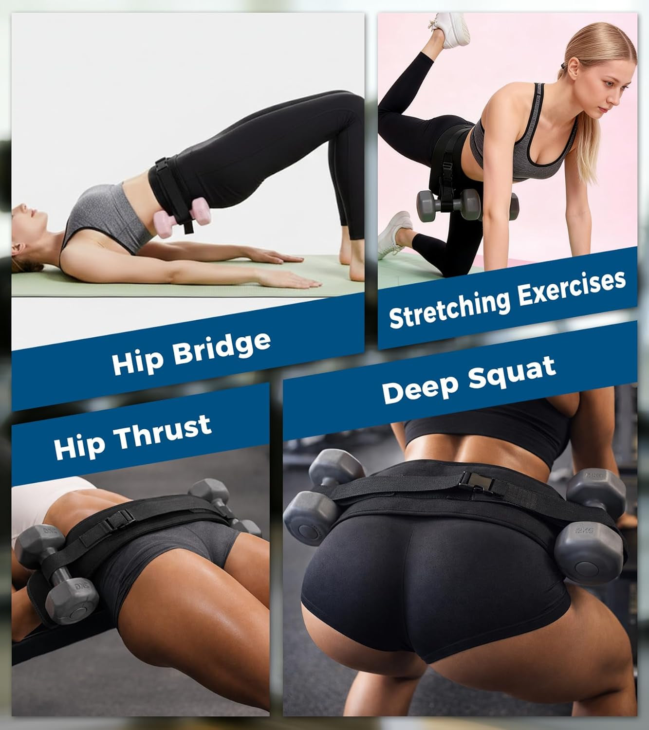 Hip Thrust Belt for Dumbbells, Kettlebells & Plates, Adjustable Booty Belt with Slip-Resistant Padding, Comfortable Glute Bridge Weight Belt for Home & Gym Workouts