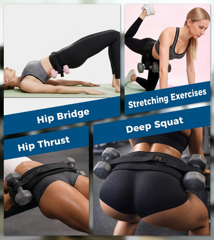 Hip Thrust Belt for Dumbbells, Kettlebells & Plates, Adjustable Booty Belt with Slip-Resistant Padding, Comfortable Glute Bridge Weight Belt for Home & Gym Workouts