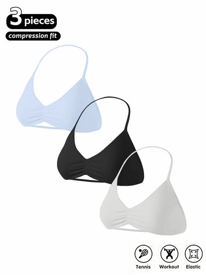 Women'S 3-Pack Seamless Knitted Sports Bras, Sporty Bra, Halter Neck Sport Bra, Open Back Design, Ideal for Yoga and Gym Workouts, Running Workout Bras