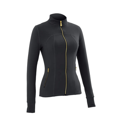 Women Stand Collar Full Zip Yoga Jacket Long Sleeve Thumb Hole Slim Fit Workout Coat with Zipper Side Pockets Backtoschool Sport Outerwear Sports Fitness Outerwear