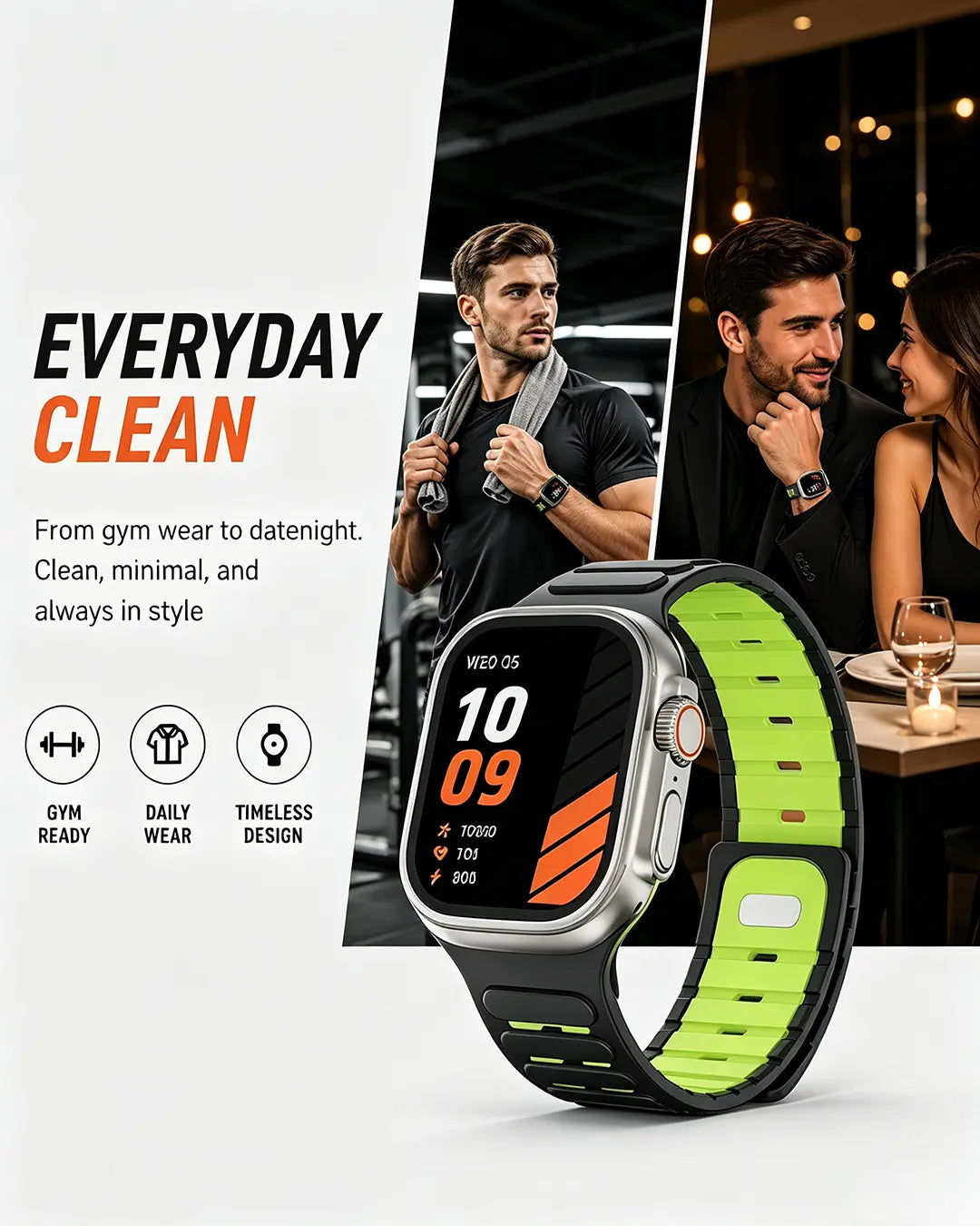 Crazygrass Magnetic Silicone Watch Band Replacement Band for Apple Watch 2-Tone Hollow 44/45/46/49Mm Series 11/10/9/8/Ultra/Se Breathable Sweatproof Sport Wristband Adjustable Strap Men'S Stylish Wearable Accessories for Gym Outdoor ( Watch Not Included )