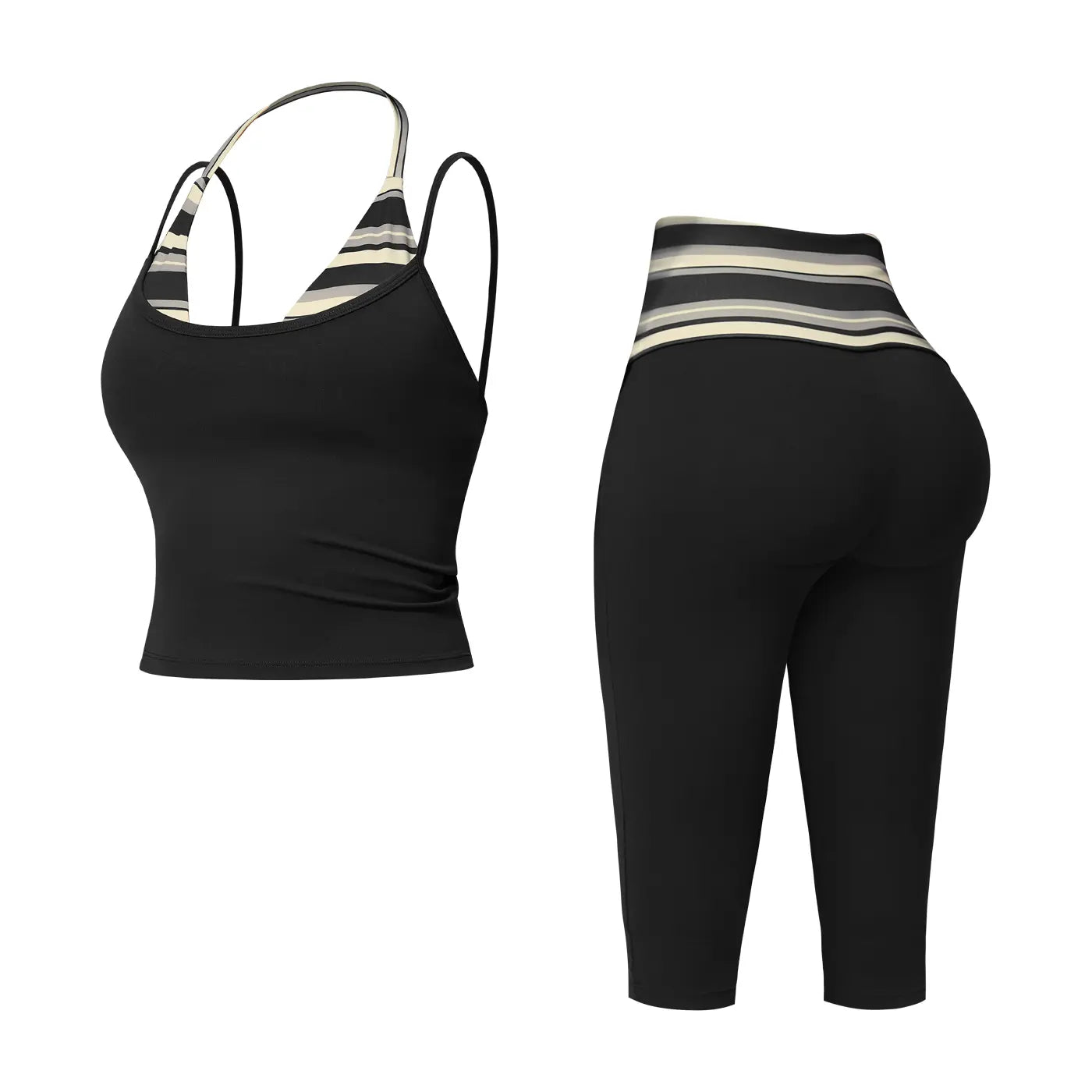 MFVIM Women’S Color-Block Double-Layer Halter Yoga Tank Top Set — Waist-Cinching, Butt-Lifting Mid-Length Athletic Shorts; Two-Piece Fitness Set with a Nude Feel,Travel Essentials,Camping Essentials