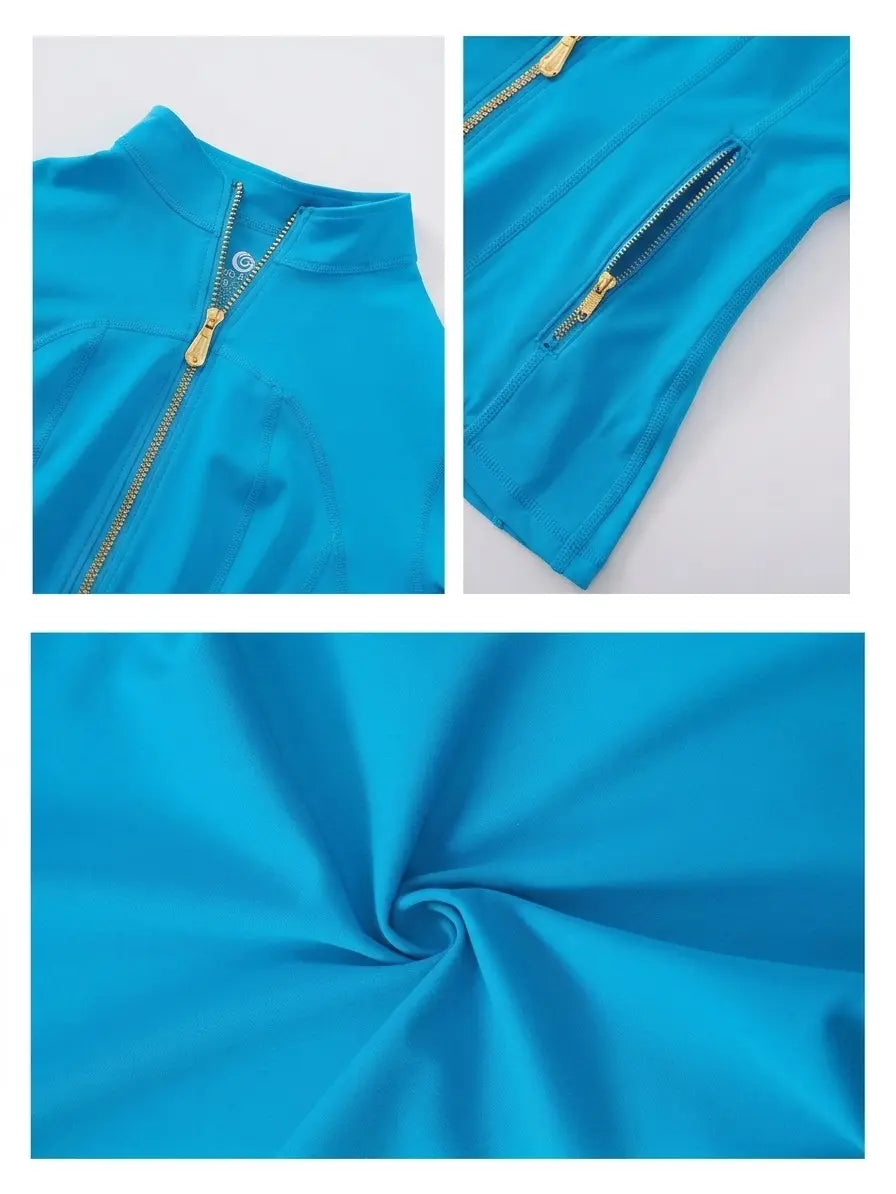 Women Stand Collar Full Zip Yoga Jacket Long Sleeve Thumb Hole Slim Fit Workout Coat with Zipper Side Pockets Backtoschool Sport Outerwear Sports Fitness Outerwear