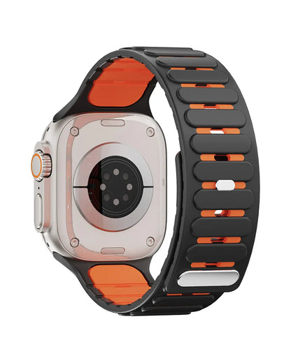 Crazygrass Magnetic Silicone Watch Band Replacement Band for Apple Watch 2-Tone Hollow 44/45/46/49Mm Series 11/10/9/8/Ultra/Se Breathable Sweatproof Sport Wristband Adjustable Strap Men'S Stylish Wearable Accessories for Gym Outdoor ( Watch Not Included )