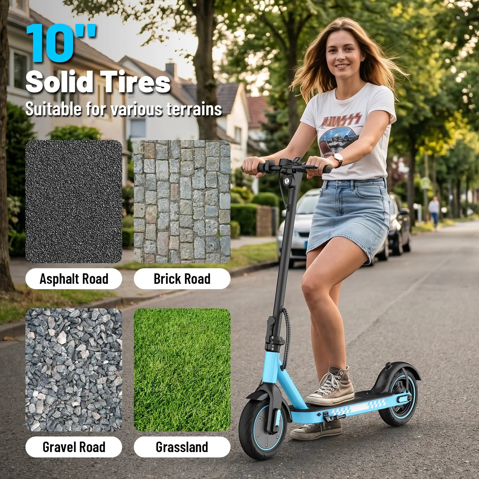 D9 Adult Leisure Electric Scooter, Unlocked through an Application, with a Maximum Speed of 28 Miles/H, Three Colors: Black and Red Dual Color, Pink and Blue, Electric Commuting Scooter, 10 Inch Solid Tires, Foldable Electric Scooter, App Control