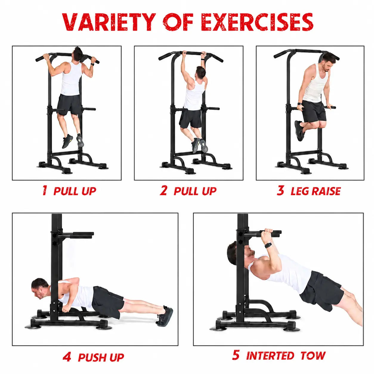 Multi-Functional Power Tower Pull up Bar, Sturdy Steel Dip Station for Home Gym Workout, Adjustable Height, 330 Lbs Weight Capacity, at Home Gym Equipment, Stainless Steel, 129*51*12Cm, Adjustible