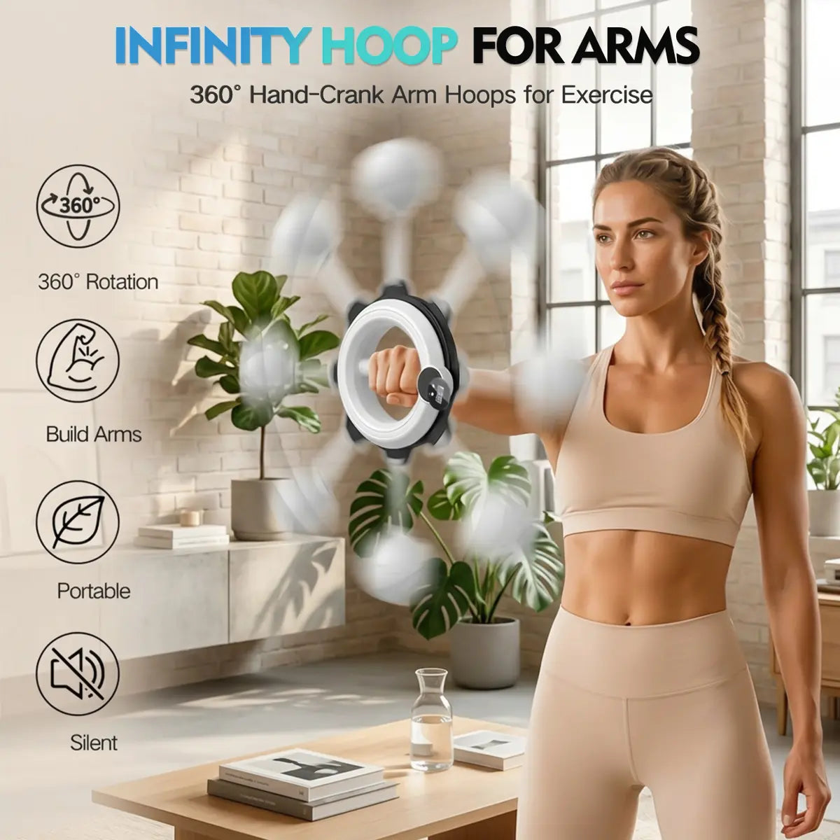 【Featured Tiktok Products】S.Y. Home & Outdoor 360° Rotating Hand-Crank Forearm Trainer for Men and Women, Upper Body Strength Tool for Arms, Shoulders & Chest with LED Light Up, Portable Home and Gym Fitness Equipment