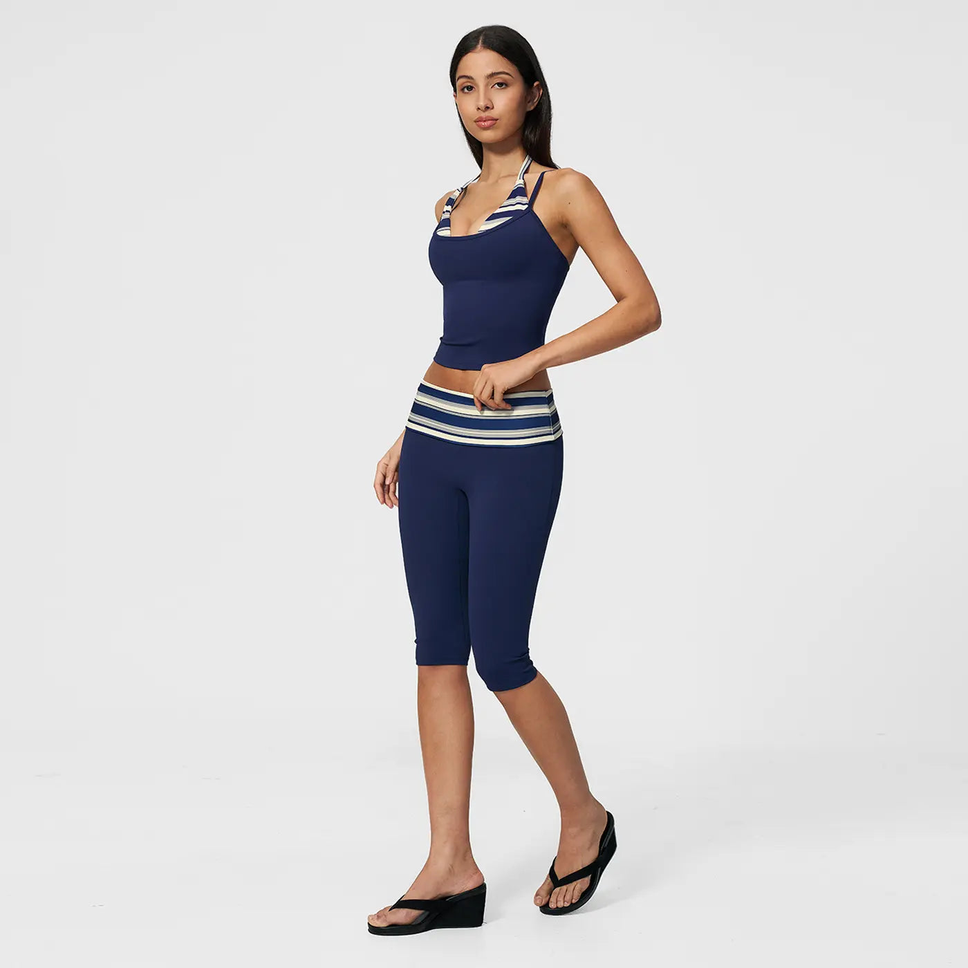 MFVIM Women’S Color-Block Double-Layer Halter Yoga Tank Top Set — Waist-Cinching, Butt-Lifting Mid-Length Athletic Shorts; Two-Piece Fitness Set with a Nude Feel,Travel Essentials,Camping Essentials