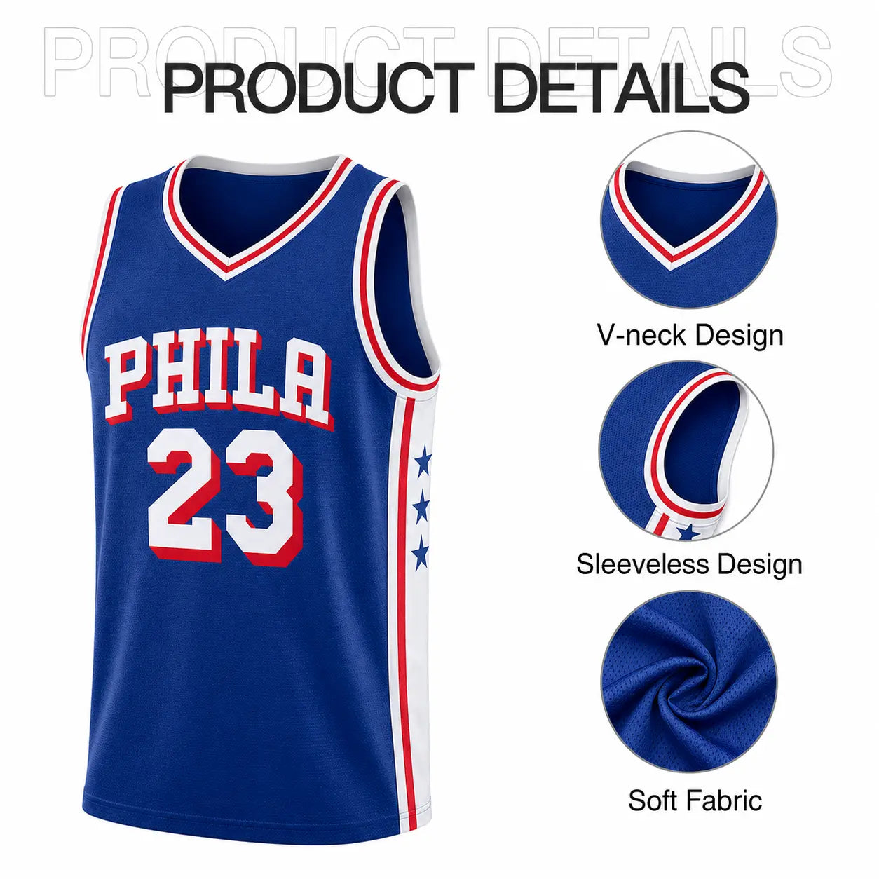 Unisex Basketball #23 James Philadelphia Team Swingman Jersey - Icon Edition - Royal